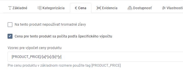 atypické produkty - cena - vzorec