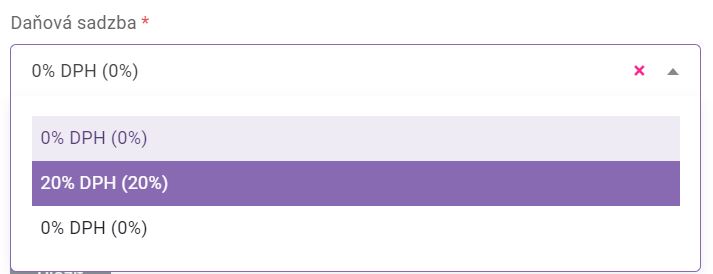 daňová sadzba nového produktu