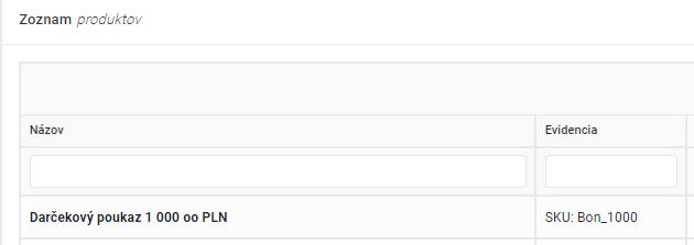 ekonomické vyčíslenie skladu - zoznam produktov