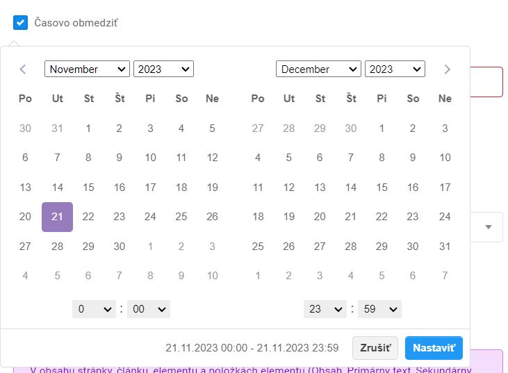 elementy - HTML obsah - časovo obmedziť