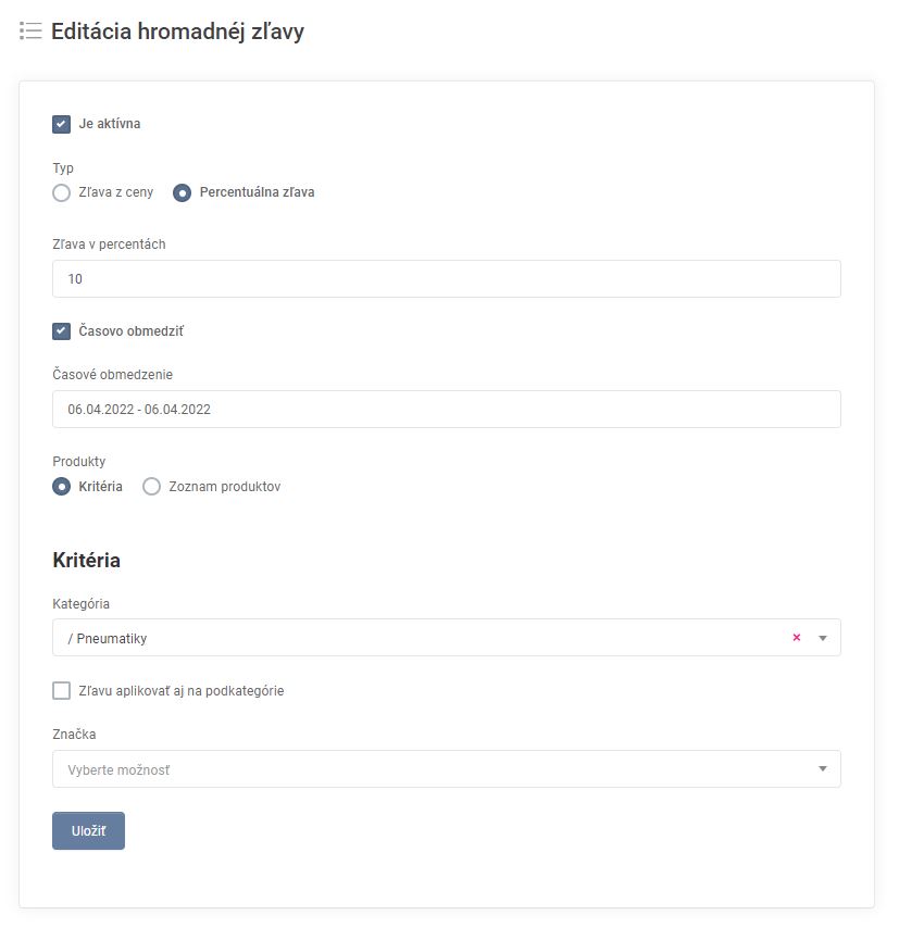 hromadné zľavy - úprava hromadných akcií