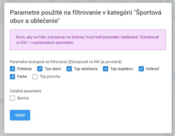 úprava kategórie - parametre - upraviť parametre