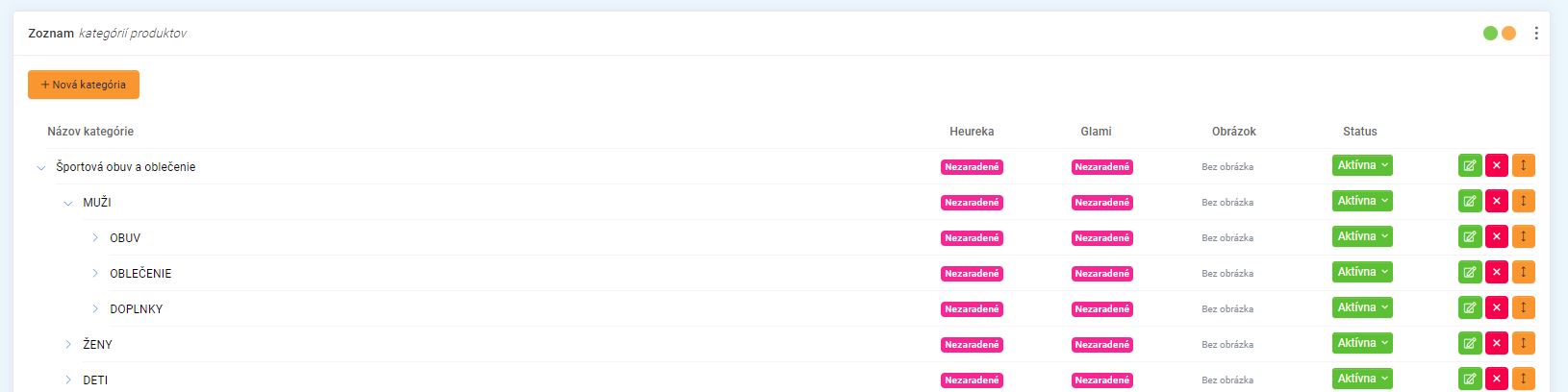 kategórie- filtrovanie a rýchle úpravy