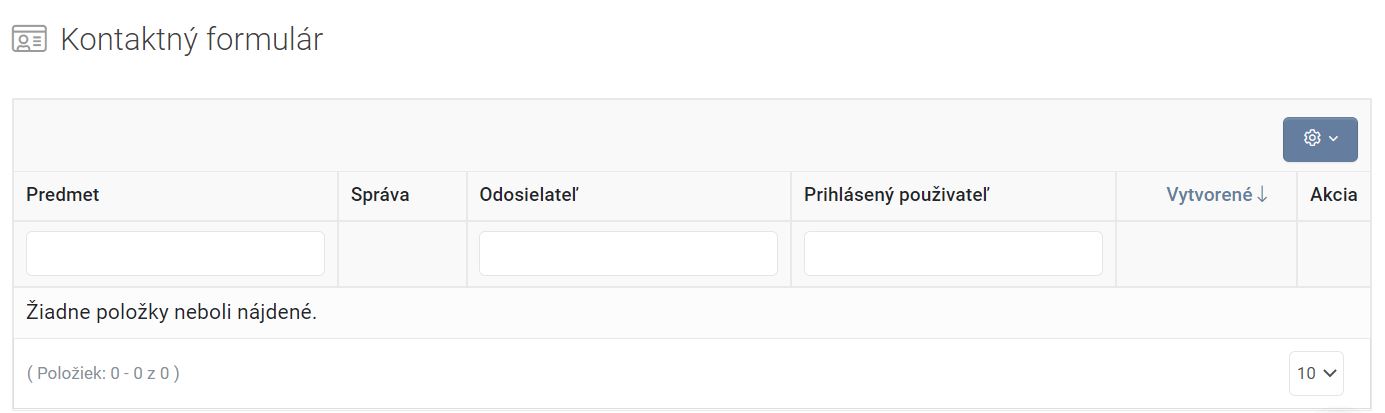 kontaktný formulár - zoznam správ