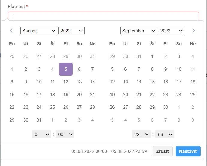 kupóny - vytváranie kupónu - obdobie platnosti kupónu