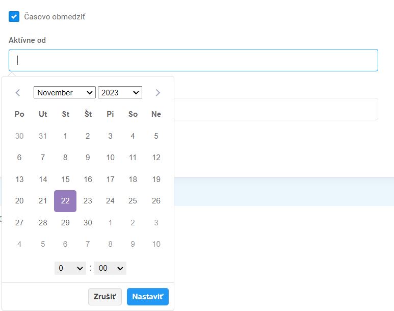 menu - časovo obmedziť