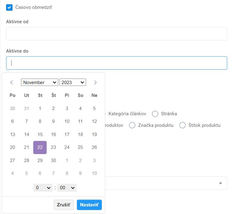 menu - položka - časovo obmedziť