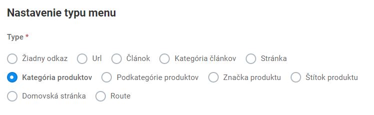 menu - položka - typ menu