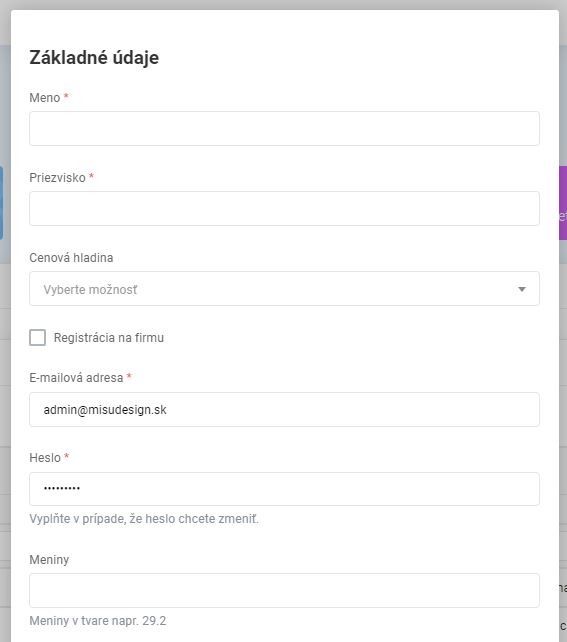 vytváranie zákazníka - základné údaje