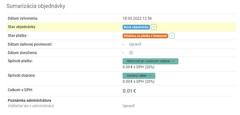 sumarizácia objednávky