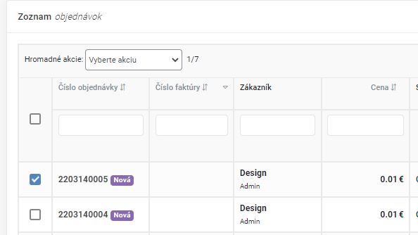 hromadné akcie - objednávky