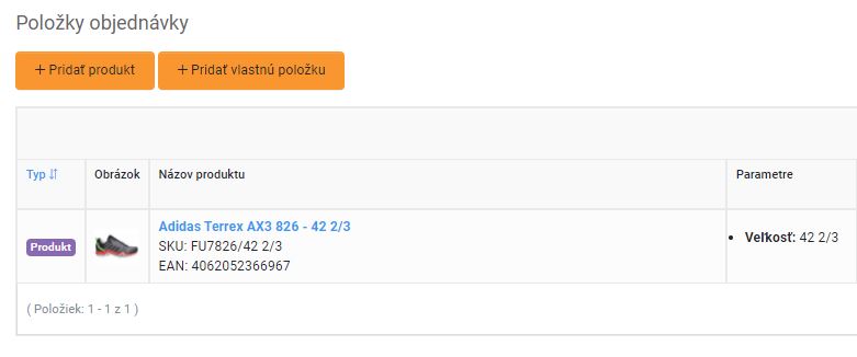 položky objednávky - 1
