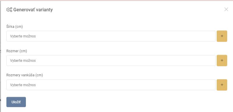 produkt - varianty - hlavné akcie - generovať varianty