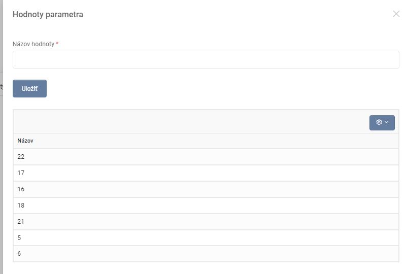 produkt - hodnoty nového parametra
