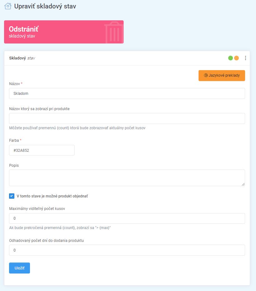 úprava skladového stavu