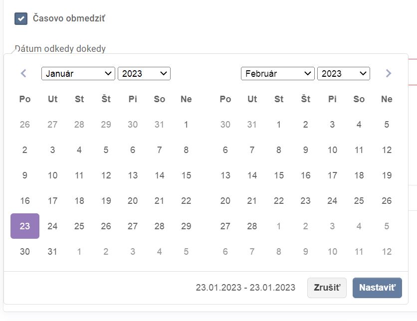 elementy - skupina bannerov - časovo obmedziť
