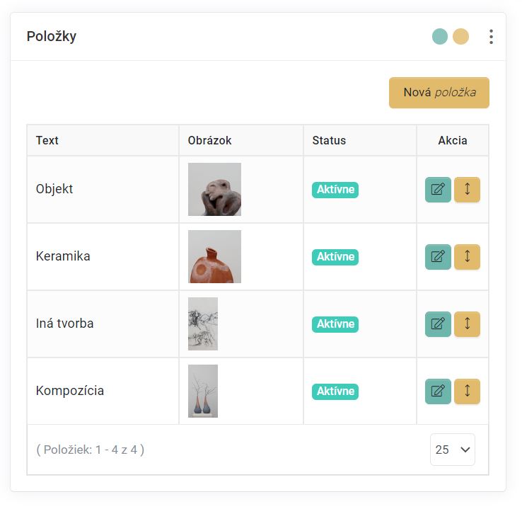 elementy - skupina bannerov - položky