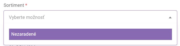 sortiment nového produktu