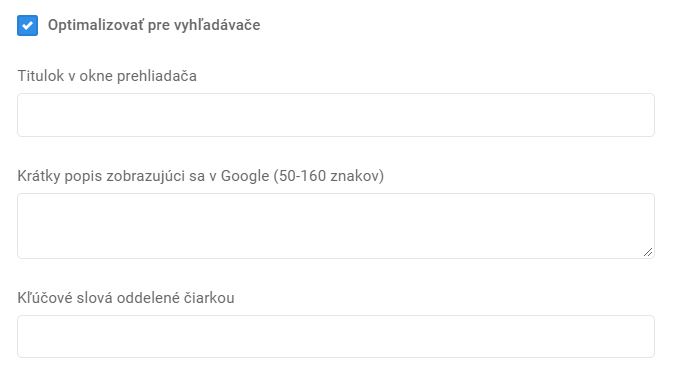 stránky - nová stránka - seo optimalizácia
