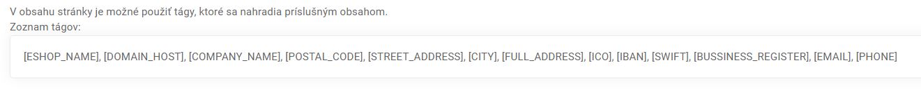 stránky - úprava stránky - tagy