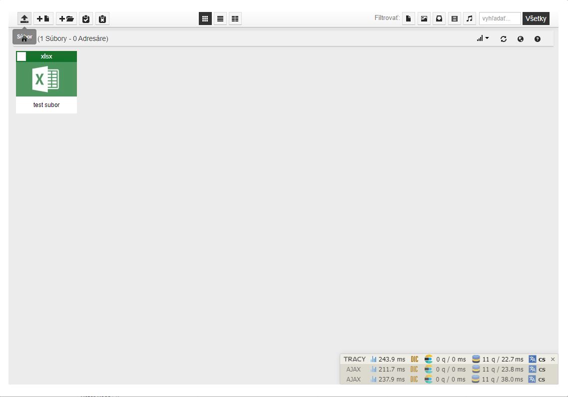 náhľad okna pre nahrávanie súborov