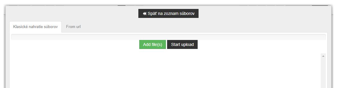 náhľad okna kde sa nahrávajú súbory