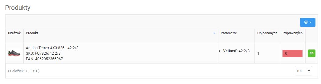 vybavenie objednávky - produkty