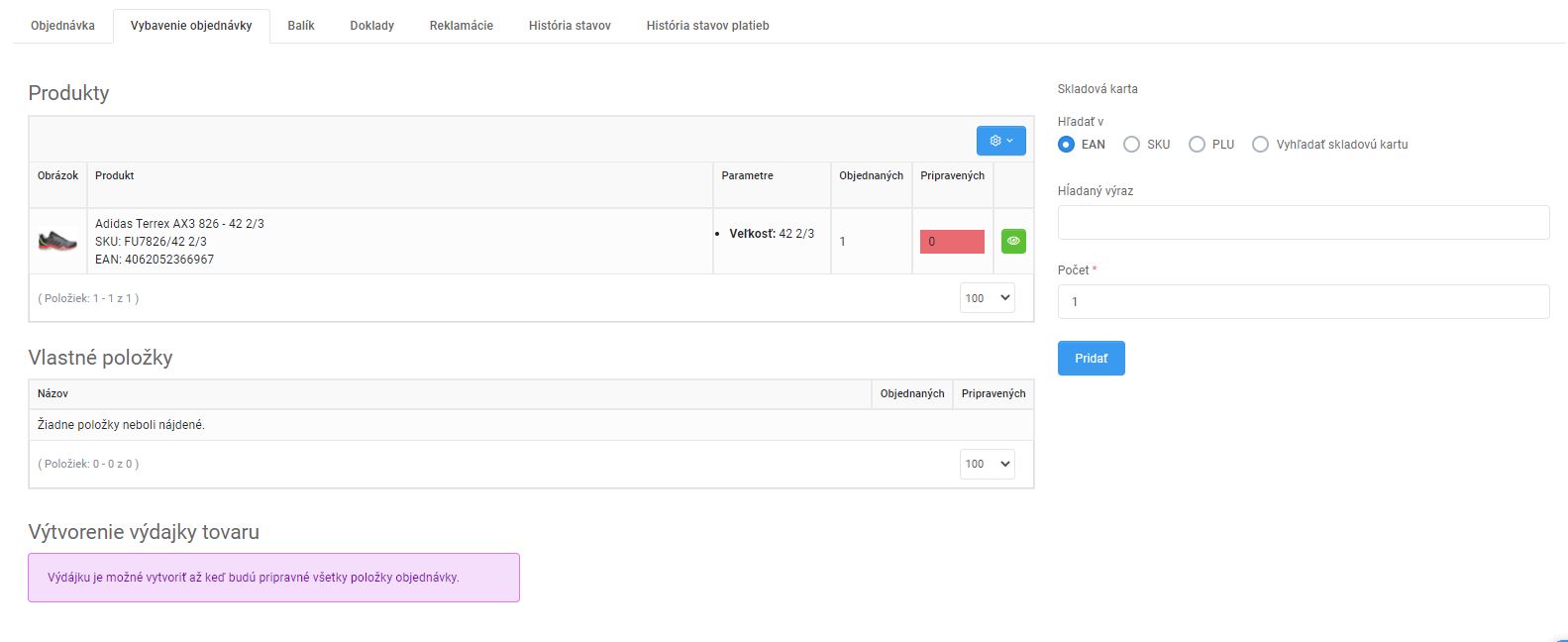 vybavenie objednávky