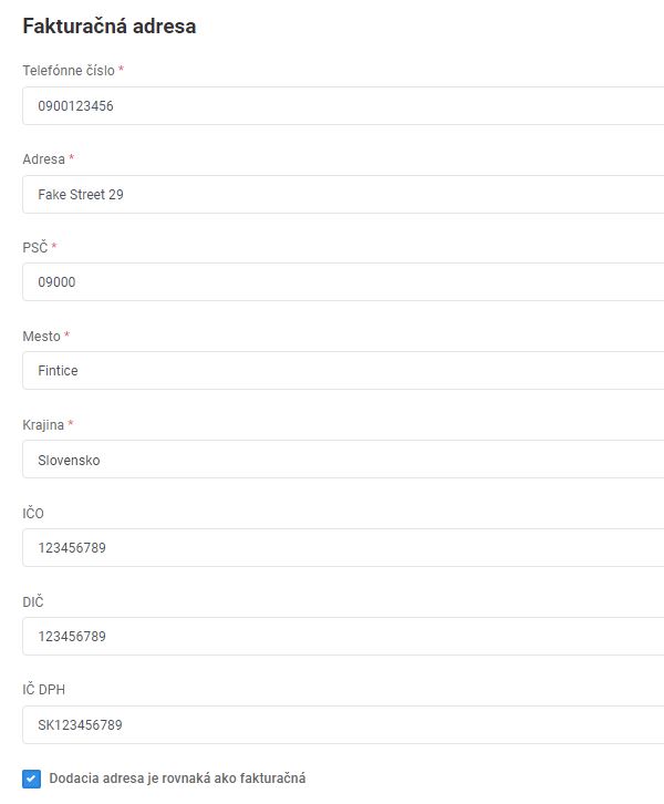 detail a úprava zákazníka - fakturačná adresa