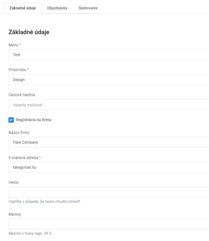 detail a úprava zákazníka - základné údaje