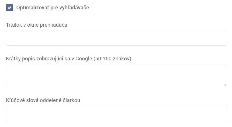 značky - úprava značky - optimalizovať pre vyhľadávače